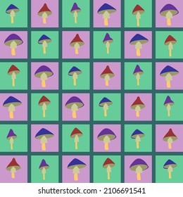 Vector illustration of pop art retro pattern with mushrooms. Pattern texture with mushrooms .