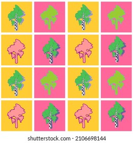 Ilustración vectorial del patrón retro de arte pop con árboles. Textura de patrón con árboles.