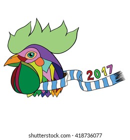 Vector illustration pop art rooster head in a striped scarf