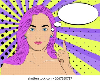 Vector illustration of pop art style. Beautiful and sexy girl. Idea.