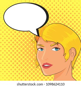 Vector illustration of pop art style woman talking