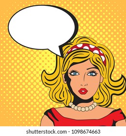 Vector illustration of pop art style woman talking