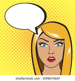 Vector illustration of pop art style woman talking