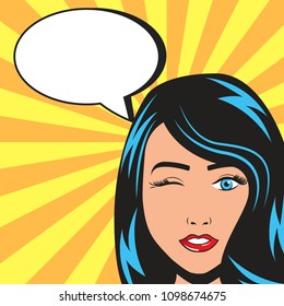 Vector illustration of pop art style woman talking