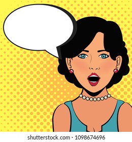 Vector illustration of pop art style woman talking