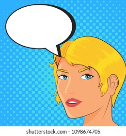 Vector illustration of pop art style woman talking