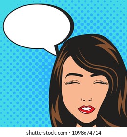 Vector illustration of pop art style woman talking