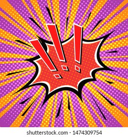 Vector illustration in pop art style. Comic book style. Abstract background with Exclamation marks, attention
