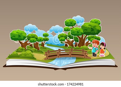 A vector illustration of pop up book with a forest theme