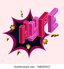 Vector illustration in pop-art style with word Hype, colorful sticker
