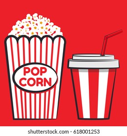 Vector illustration of popcorn bag and cup of soda