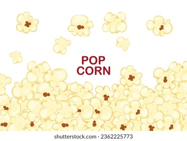 Vector illustration of popcorn falling from above, cartoon style, isolated on a white background for film, cinema, food, theater, and design.