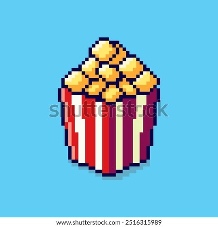Vector Illustration of popcorn with Pixel Art Design, perfect for game assets themed designs