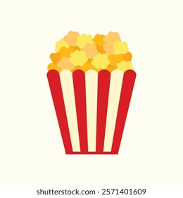 Vector illustration of popcorn in red and whit stripped box on a white background, logo, cartoon