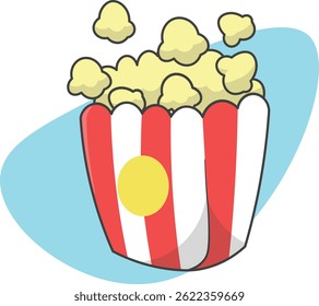 Ilustración vectorial de palomitas de maíz con bolsa de papel rojo y blanco