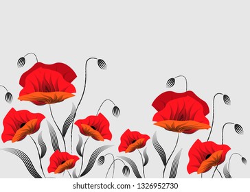 Vector illustration of poppies in the background.