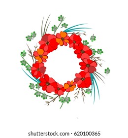 Vector illustration of Poppies frame with branches and leaves