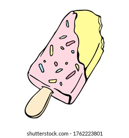 Ilustración vectorial de la pala. Doodle dibujado a mano con helado. Esbozar ilustración vectorial de estilo para el menú café, tarjeta, decoración de tarjeta de cumpleaños