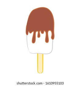 Vector illustration of popsicle ice cream on a stick. Chocolate covered white ice cream. Single image of hand-drawn ice cream on a stick.