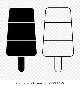 Vector illustration of popsicle ice cream in black outline and fill on transparent background