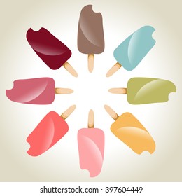 Vector illustration of popsicle isolated on white. Ice-cream on the stick