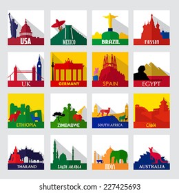 A vector illustration of popular sightseeing spots in the world icons