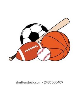 Vector illustration of popular sports equipment.