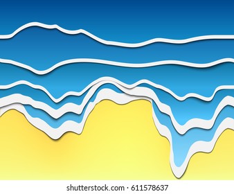Vector Illustration of pop-up book for Design, Website, Background, Banner. Ocean Beach Paper origami Elements. Summer Craft Template