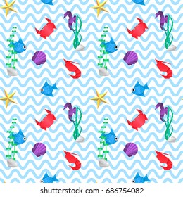 Vector Illustration of pop-up book for Design, Website, Background, Banner. Ocean Beach Paper origami Elements. Summer Craft Template. Crab, starfish, seashell