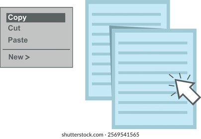 vector illustration popup window and computer mouse click on copy button icon