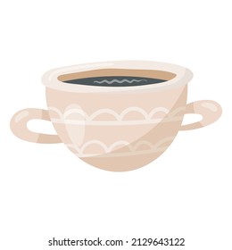 Vector illustration of a porcelain tea or coffee cup with handles isolated on white.