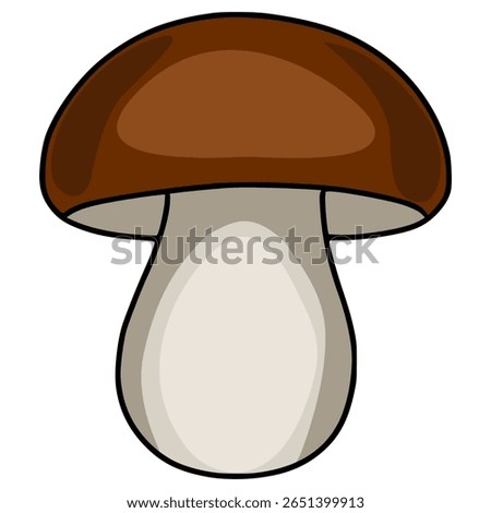 A vector illustration of porcino mushroom with a light beige stem, depicted in a simplistic cartoon style, ideal for childrens books or educational materials.