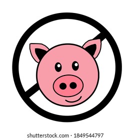Vector illustration of pork head icon, do not eat pork, do not contain pork, prohibited pork, cute for the restaurant