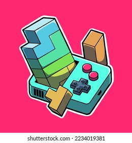 vector illustration with portable console retro game image