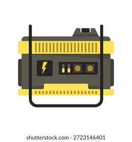 Ilustración vectorial de un generador de energía eléctrica portátil que muestra la tecnología de energía moderna, la producción de electricidad limpia y el concepto de suministro de energía móvil en un estilo de diseño plano y mínimo.