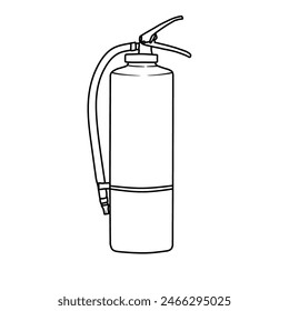 Vector illustration Portable fire extinguisher hand drawn sketch Fireman equipment line art, isometric view, isolated on white background, For kids coloring book or science illustration.