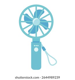 Vector illustration of a portable handheld fan with strap for summer cooling and heat protection