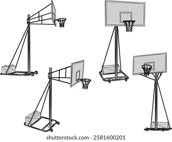 vector illustration of a portable, moveable basketball sport basket hoop