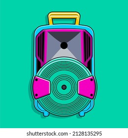Ilustración vectorial del altavoz portátil, del altavoz Karaoke, del altavoz en un estilo retro colorido, de color brillante estilo retro. Un objeto adecuado para el verano