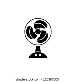 Vector Illustration Of Portable Ventilator. Flat Icon Of Heat Regulation Appliance. Electrical Desk Fan. Climate Equipment For Home & Office. Isolated Object On White Background.