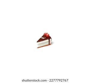 Vector illustration of portion of chocolate cake with strawberries