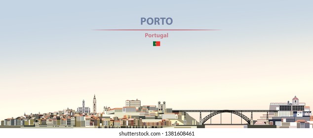 Vector illustration of Porto city skyline on colorful gradient beautiful daytime background