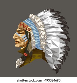 vector illustration portrait of the American Indian in triangular style