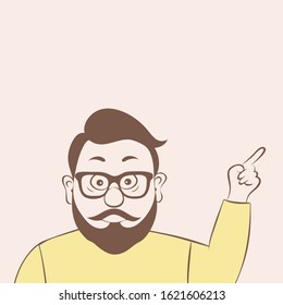 Vector illustration portrait attractive man,the man held up his hand,cartoon design.