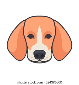 Vector Illustration Portrait of Beagle. Dog isolated. Flat design. Color vector icon illustration.