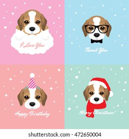Vector Illustration Portrait of Beagle Puppy. Dog Cards