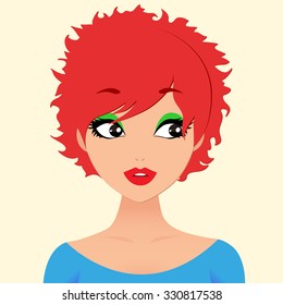 Vector illustration portrait of a beautiful surprised girl. Vector illustration