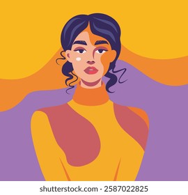 Vector illustration portrait of a beautiful woman. Abstract vector wall drawings banner. Modern minimalist illustrations flat style for interior and web design. Feminism concept. Women's day