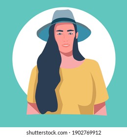  Vector illustration Portrait of a beautiful young woman in a hat fashion style design.