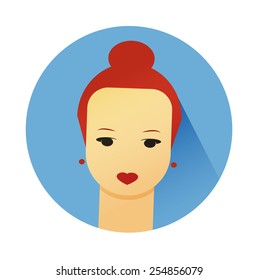 Vector illustration portrait of beautiful young girl with cute hair style. Flat design vector.